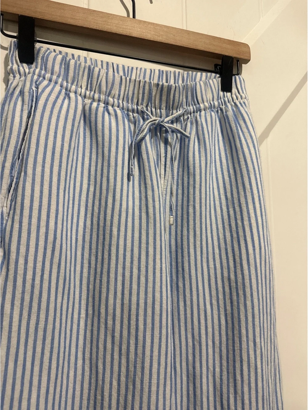 H&M Blue and White Striped Linen Blend Wide Leg Pants XS